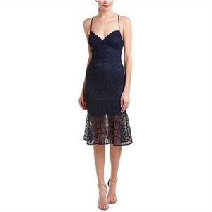 LIKELY Navy Embroidered Lace Midi Dress